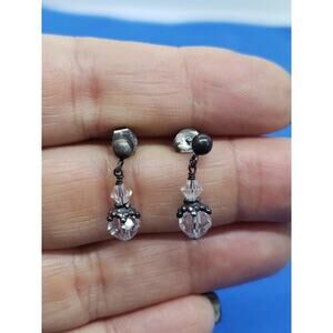 Vintage cut Clear Crystal Bead Drop Earrings Sterling Silver Post Studs